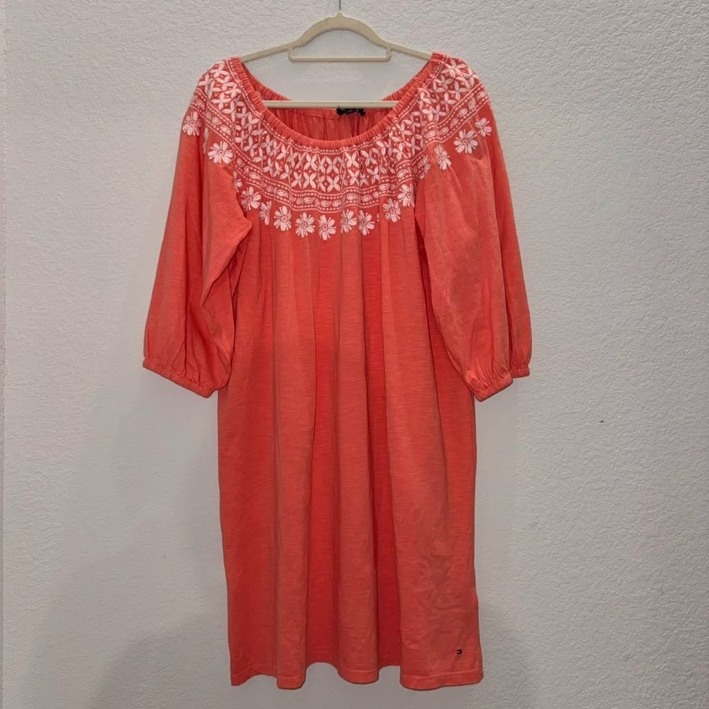 Tommy Hilfiger Women's XL /TG Casual Dress Coral Embroidered Off Shoulder Boho